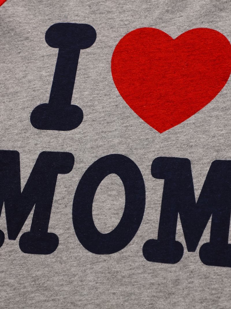 2kpl Tyttöjen Simple Casual Pyjamasetti Pyöreäkauluksiset Pitkähihaiset Topit Ja Housut Joissa On "i Love Mom" Printti Talveksi