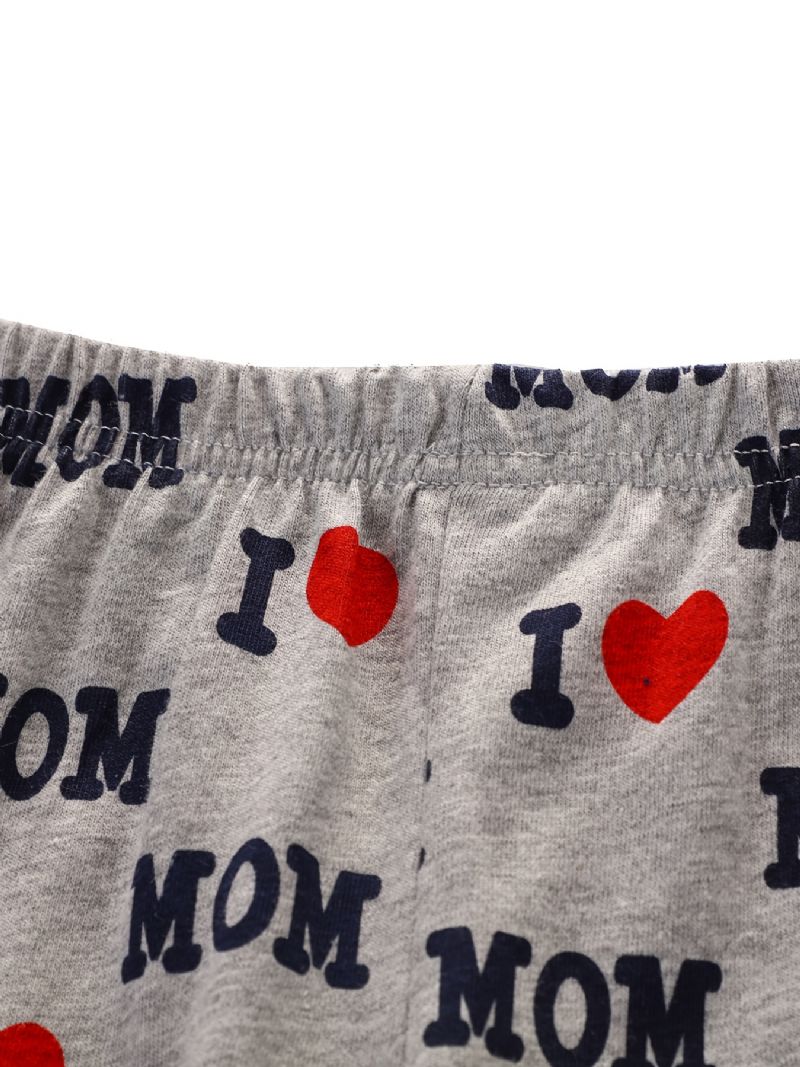 2kpl Tyttöjen Simple Casual Pyjamasetti Pyöreäkauluksiset Pitkähihaiset Topit Ja Housut Joissa On "i Love Mom" Printti Talveksi