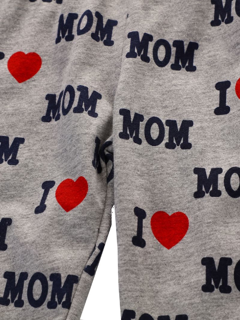 2kpl Tyttöjen Simple Casual Pyjamasetti Pyöreäkauluksiset Pitkähihaiset Topit Ja Housut Joissa On "i Love Mom" Printti Talveksi