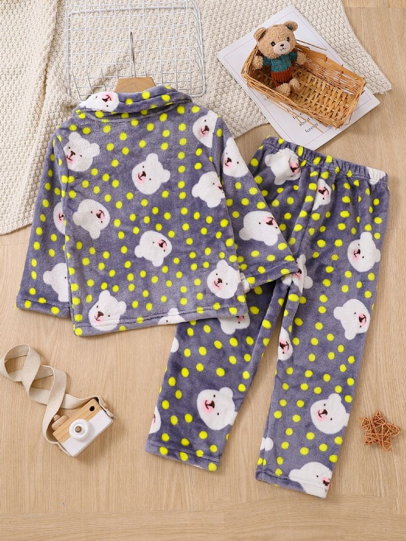 2kpl Uusi Syystalvi Pojille Ja Tytöille Paksunnettu Flanellineuletakki Dot Bear Print Pyjama-setti