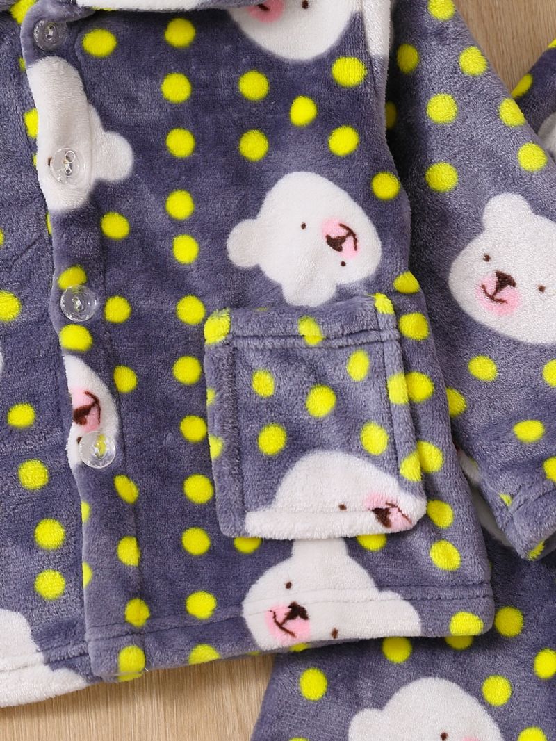 2kpl Uusi Syystalvi Pojille Ja Tytöille Paksunnettu Flanellineuletakki Dot Bear Print Pyjama-setti