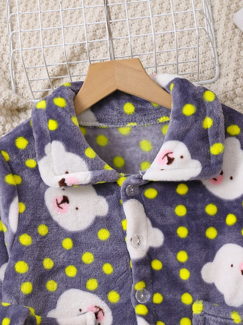 2kpl Uusi Syystalvi Pojille Ja Tytöille Paksunnettu Flanellineuletakki Dot Bear Print Pyjama-setti