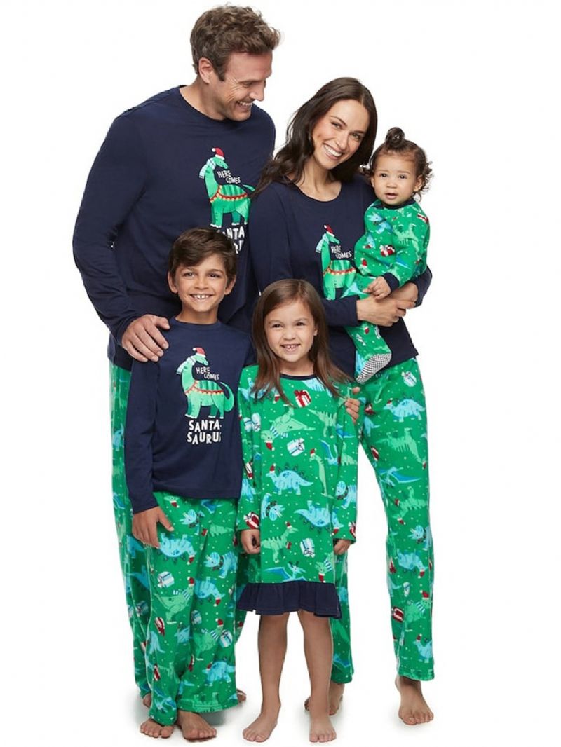 Crew Neck Pyjamasetti Kellanruskealla Printillä Tyttövauvojen Jouluksi