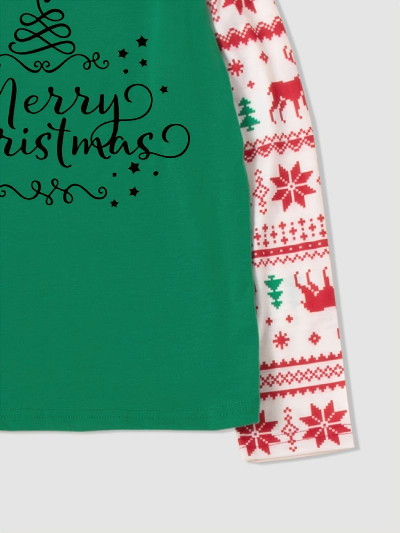 Hyvää Joulua Vanhemman Ja Lapsen Kirjeet Kukkaprintti Rennot Pyöreäkaula-pitkähihaiset Pyjamasetit