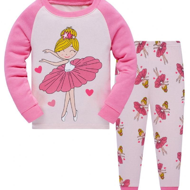 Joulu Popshion 2 Kpl Tyttöjen Ballerina Sarjakuva Kuvio Väri Block Top & Pyjama Housut Setti