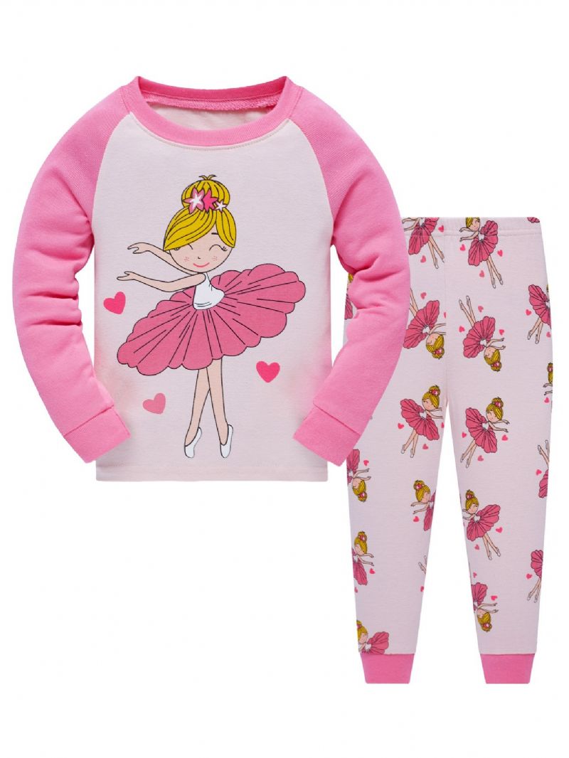 Joulu Popshion 2 Kpl Tyttöjen Ballerina Sarjakuva Kuvio Väri Block Top & Pyjama Housut Setti