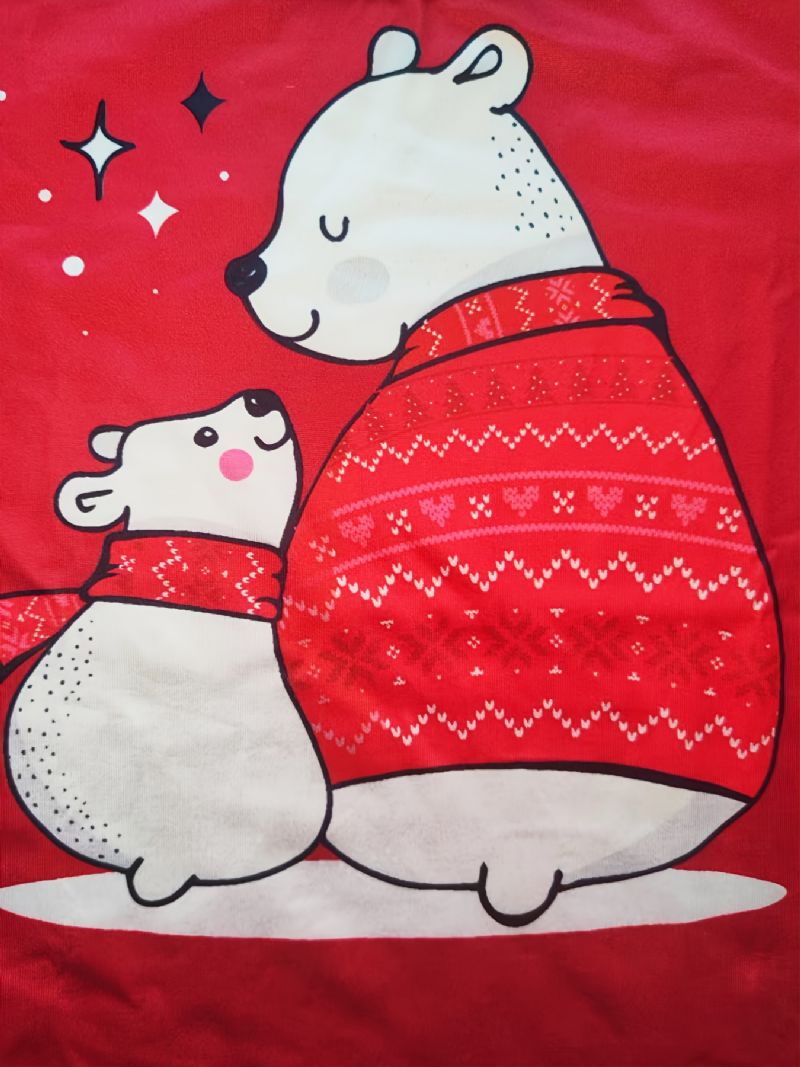 Joulun Uudet Lastenjuhlat Sarjakuva Karhu Punainen Pyöreä Pääntie Musta Ruudullinen Housut Pyjama-setti