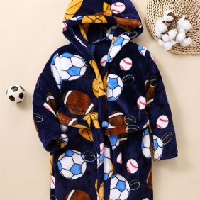 Lapset Pojat Tytöt Rento Jalkapallo Baseball Print Fleece Pitkä Kylpytakki Talveksi