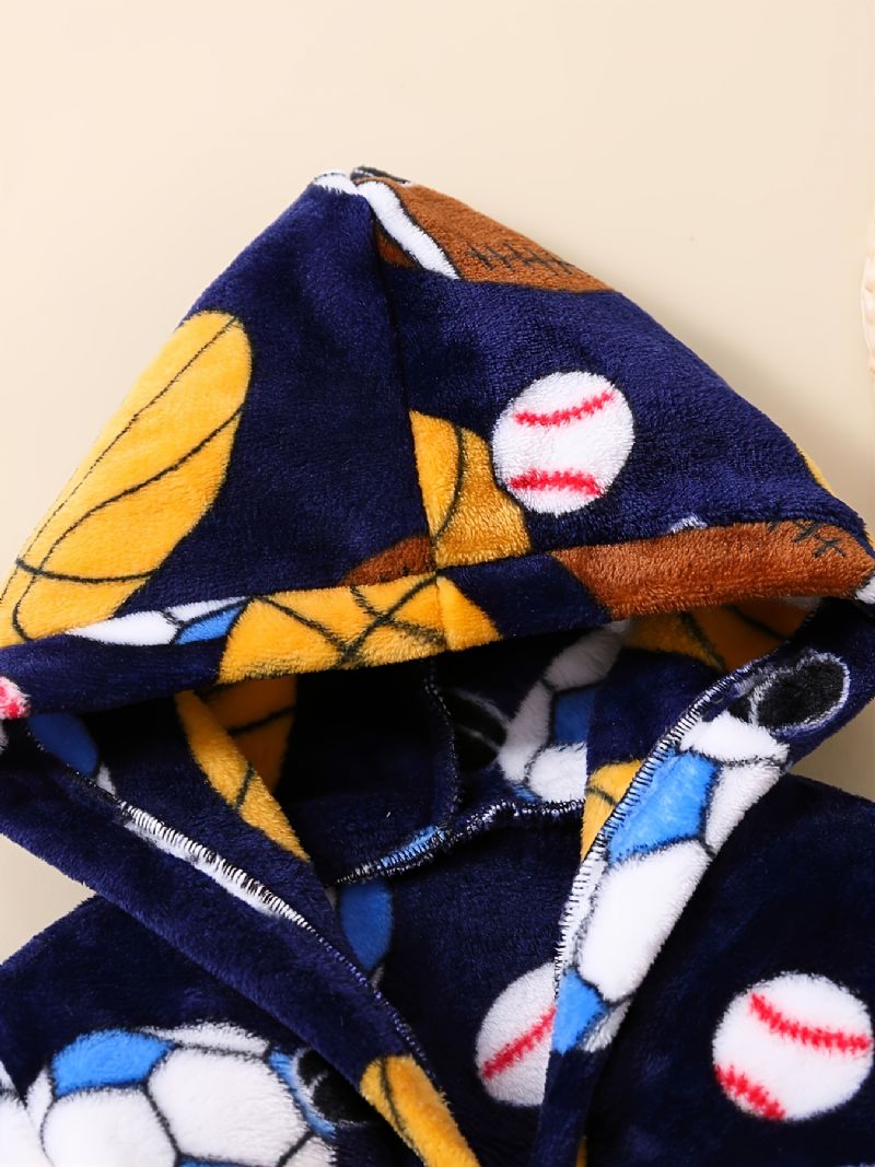 Lapset Pojat Tytöt Rento Jalkapallo Baseball Print Fleece Pitkä Kylpytakki Talveksi