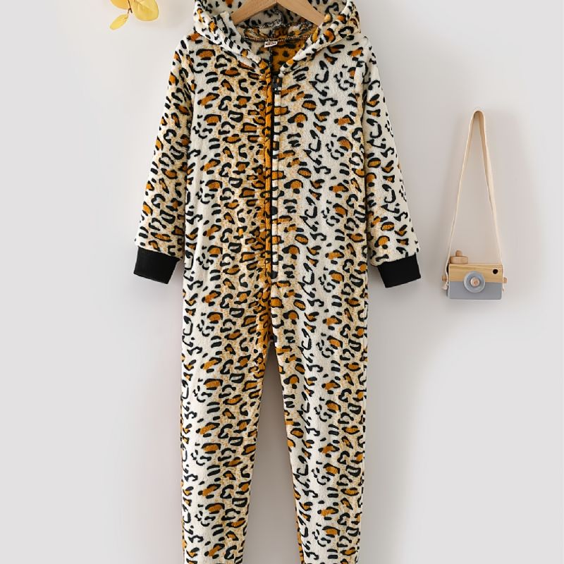 Lasten Leopardikuvioinen Flanelli Vetoketjullinen Pyjama