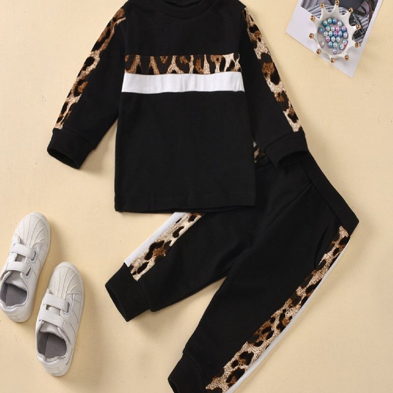 Lasten Leopardikuvioinen Raidallinen Neulepusero Jogger Pants Pyjama-setti