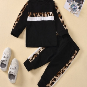 Lasten Leopardikuvioinen Raidallinen Neulepusero Jogger Pants Pyjama-setti