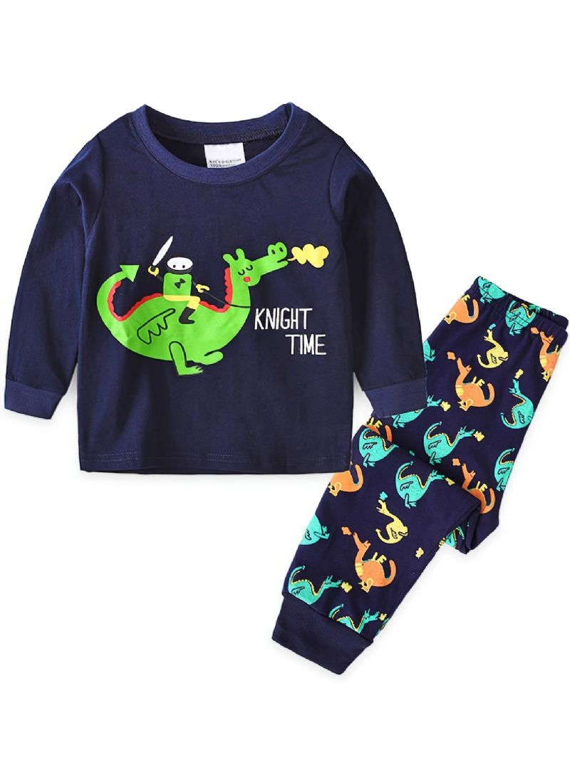 Lasten Poikien Pyjamat Sarjakuva Dinosaur Print Pyöreäpääntie Pitkähihainen Toppi & Housut