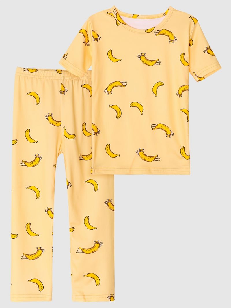 Lasten Pyjamat Banaanikuvioinen Pyöreäpääntie Lyhythihainen Ja Housutsetti Pojille Tytöille