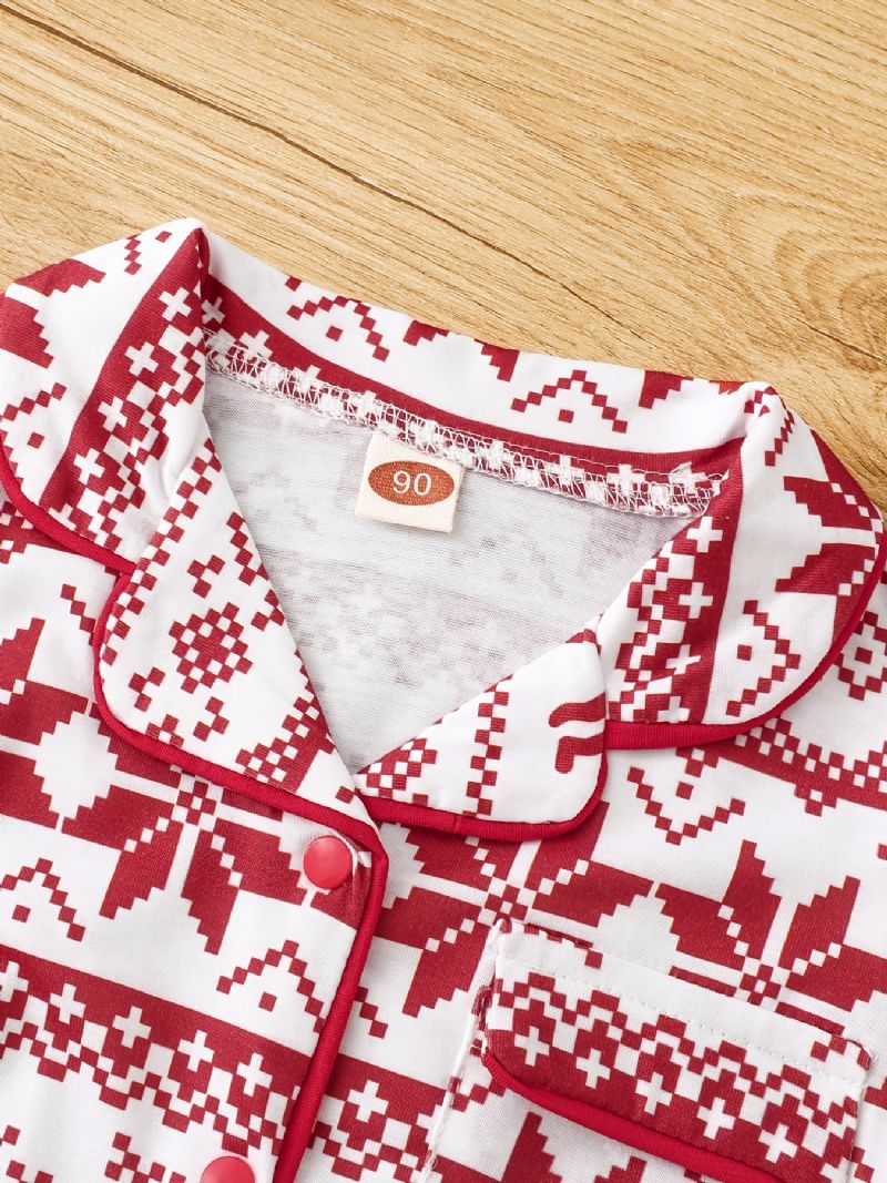 Lasten Pyjamat Christmas Elk Print Lyhythihainen Toppi & Shortsit Setti Pojille Tytöille