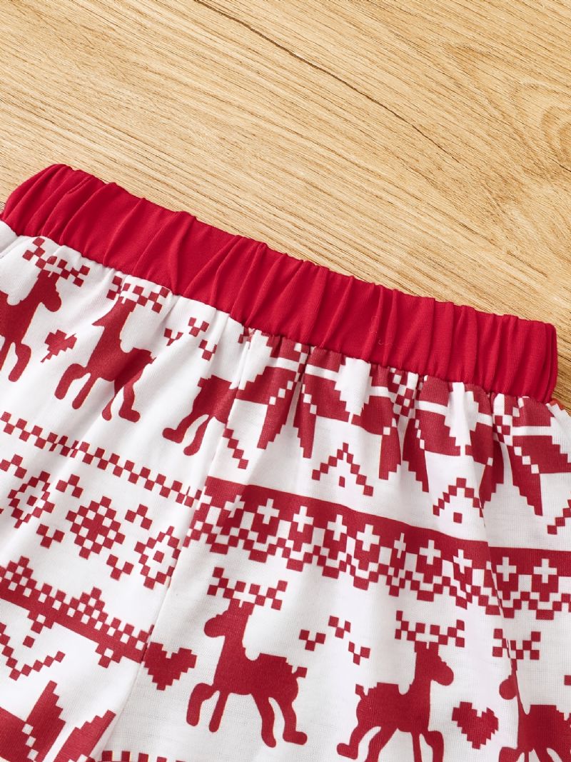 Lasten Pyjamat Christmas Elk Print Lyhythihainen Toppi & Shortsit Setti Pojille Tytöille