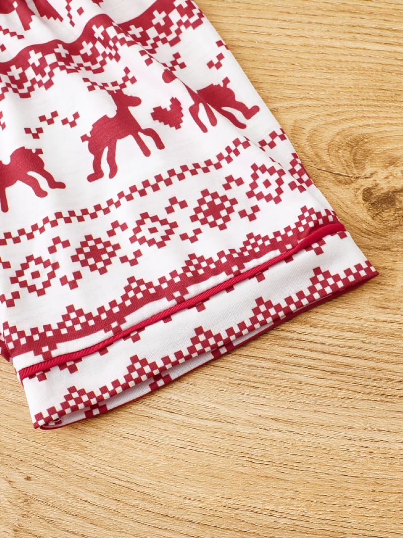 Lasten Pyjamat Christmas Elk Print Lyhythihainen Toppi & Shortsit Setti Pojille Tytöille