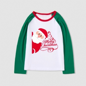 Lasten Pyjamat Santa Claus Print Casual Crew Neck Pitkähihaiset