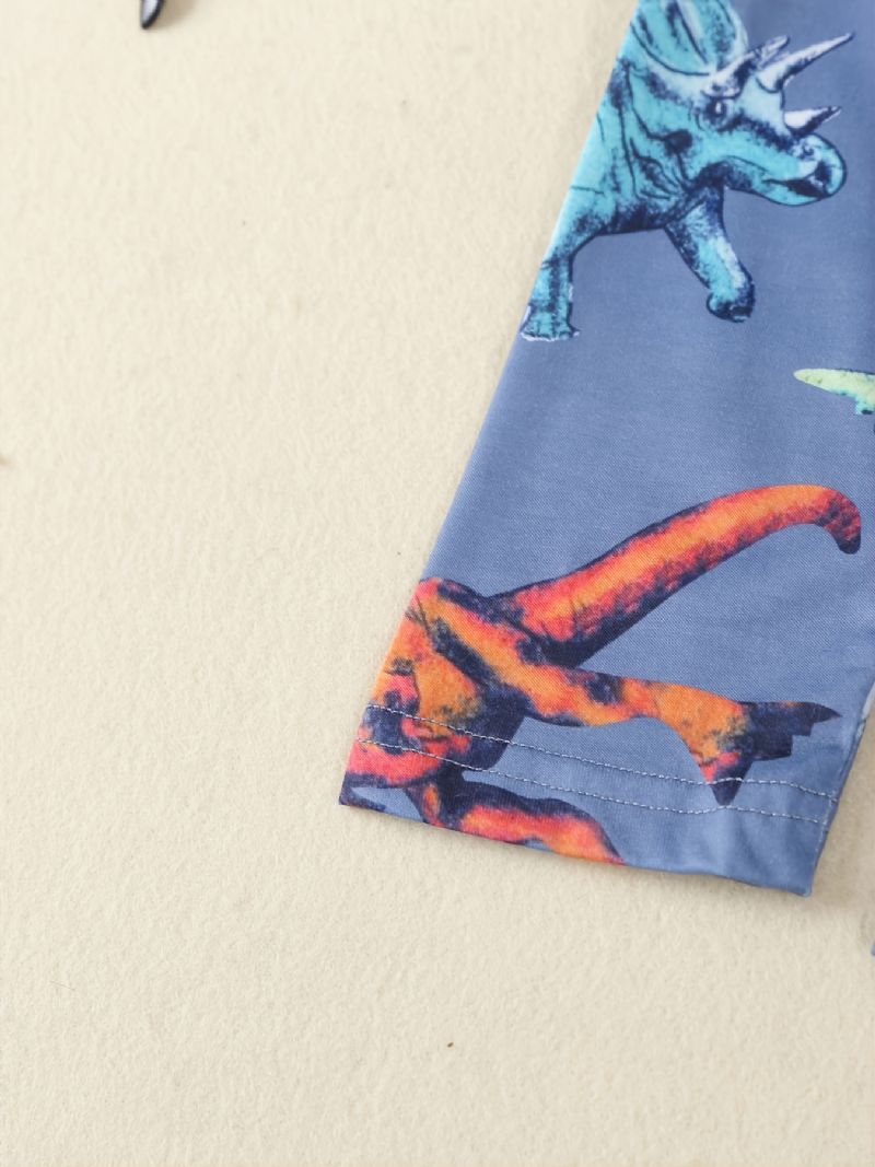 Lasten Rento Söpö Sarjakuva Dinosauruksella Painettu Pyöreä Kaula Pitkähihaiset Housut Pyjama-setti