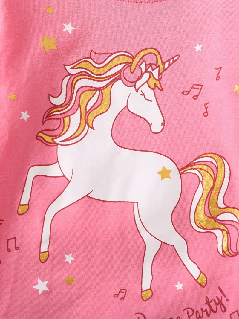 Lasten Söpö Unicorn Print Crew Neck Top Pitkähihaiset Housut Pyjama-setti