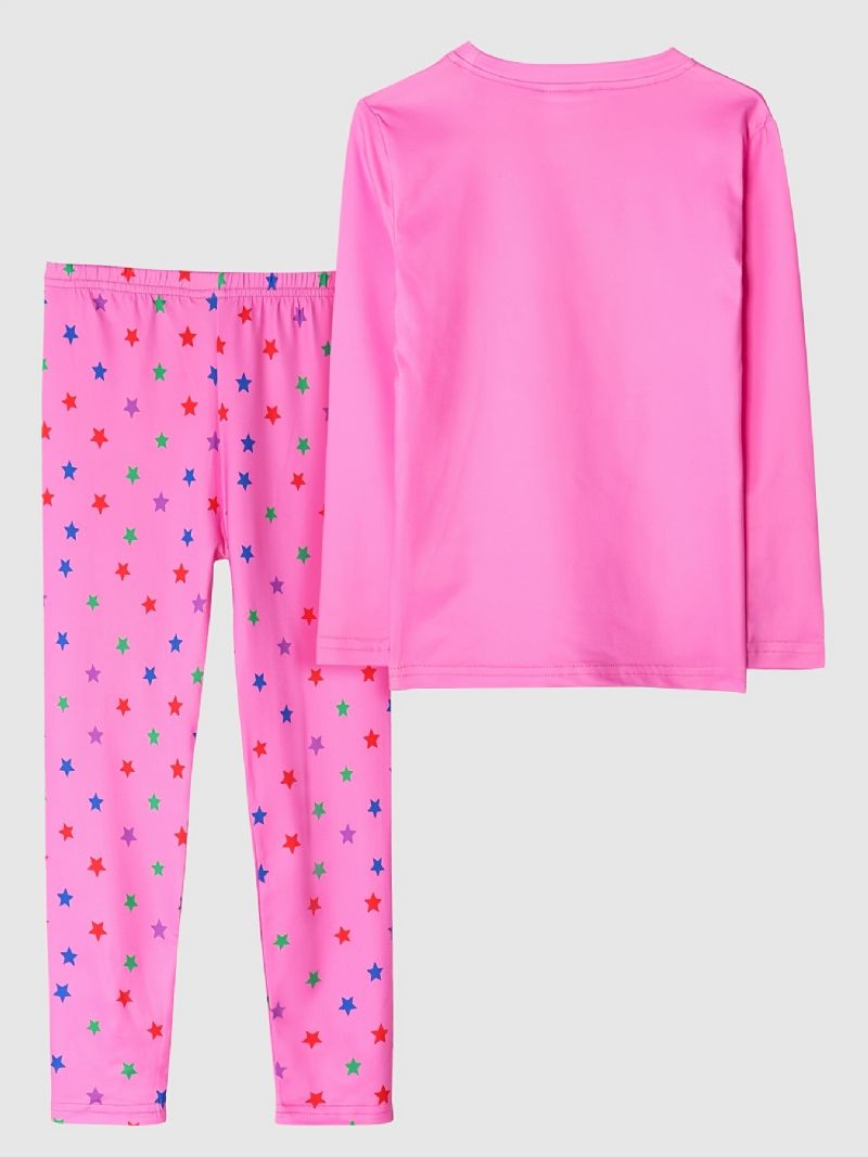 Lasten Tytöille Pyjama Pinkki Unicorn Print Pyöreä Pääntie Pitkähihaiset Housut