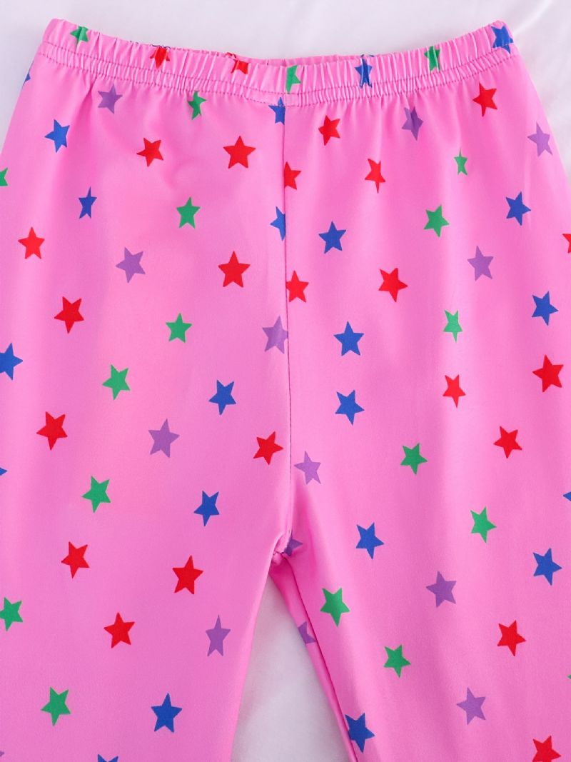 Lasten Tytöille Pyjama Pinkki Unicorn Print Pyöreä Pääntie Pitkähihaiset Housut