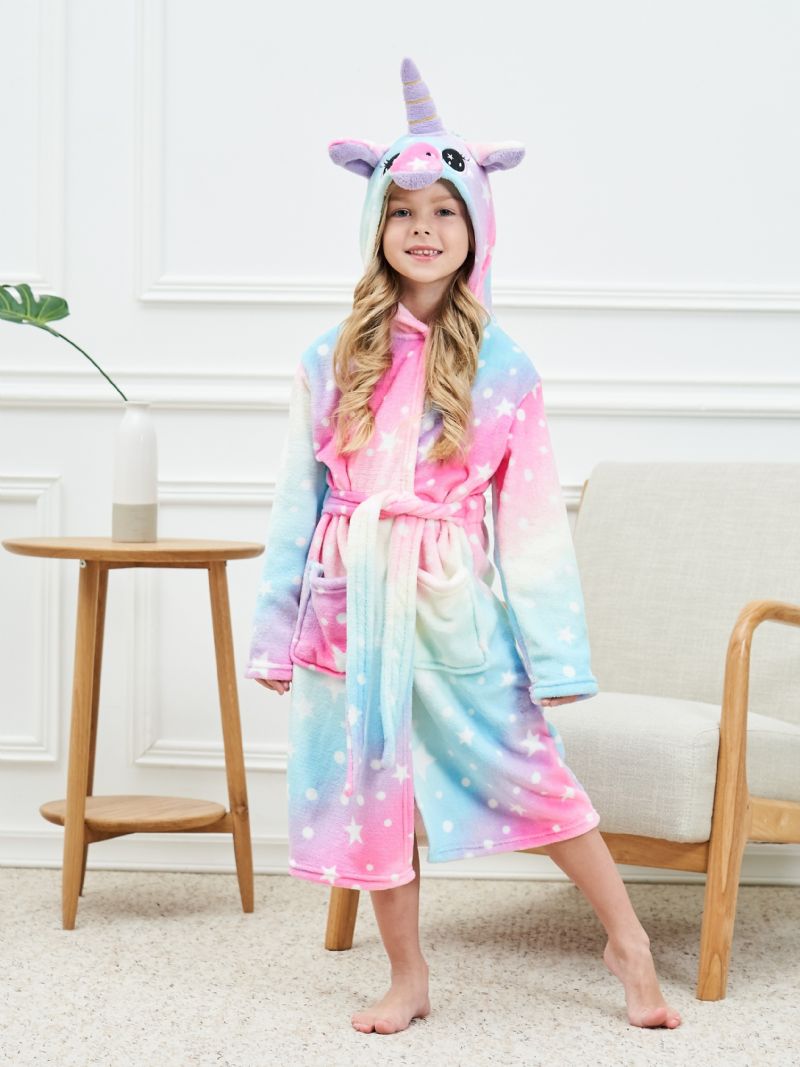 Lasten Tyttöjen Hupullinen Kylpytakki Unicorn Pehmeä Lämmin Flanelli Pyjamat Talvi Vaatteet