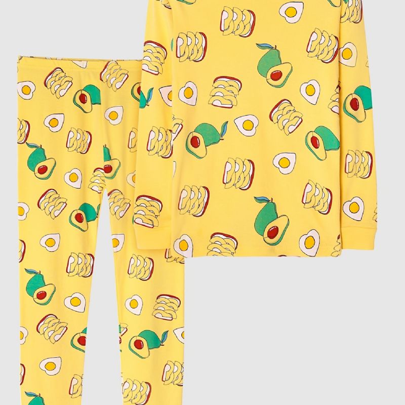 Lasten Tyttöjen Pyjamat Fruit Print Pyöreäkaula-aukoinen Pitkähihainen Toppi & Housutsetti