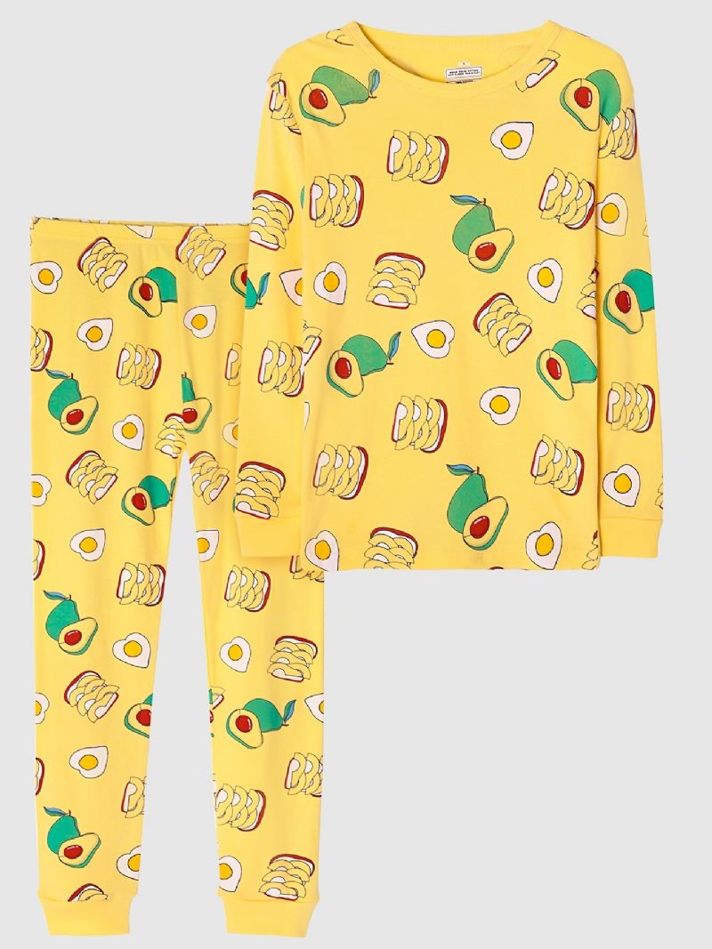 Lasten Tyttöjen Pyjamat Fruit Print Pyöreäkaula-aukoinen Pitkähihainen Toppi & Housutsetti