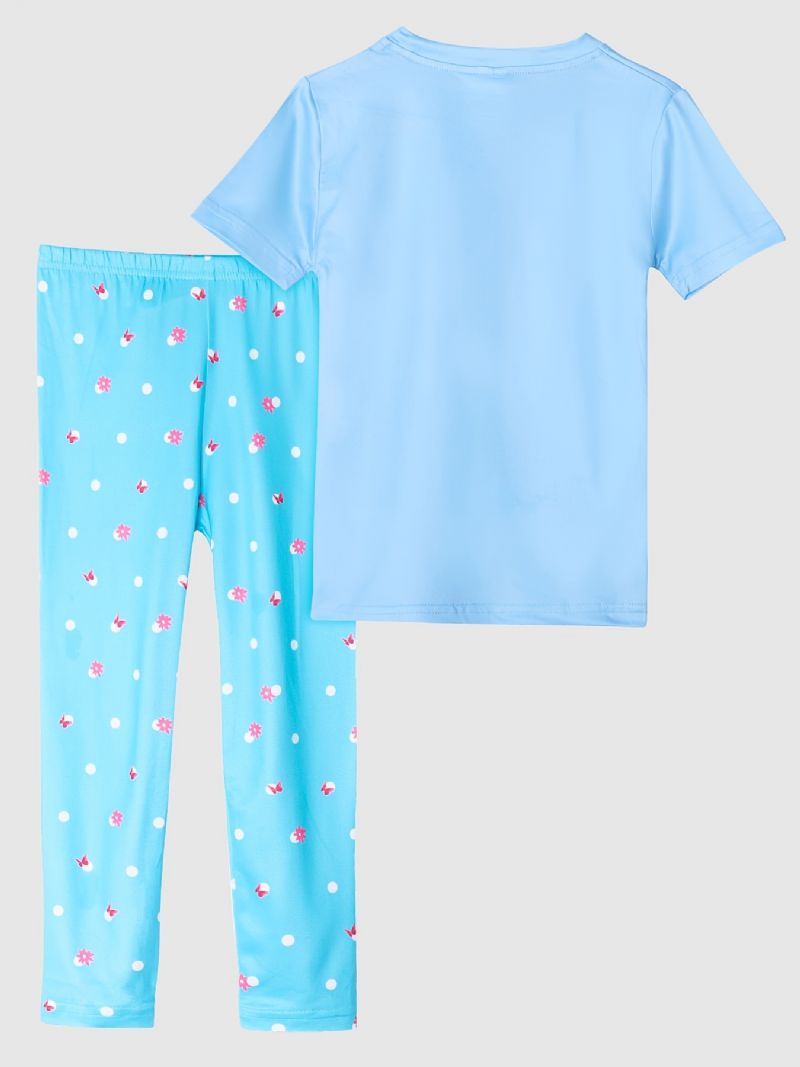 Lasten Tyttöjen Pyjamat Sininen Butterfly Print Pyöreäkaula-aukoinen Lyhythihainen Toppi & Housut Vaatesetti