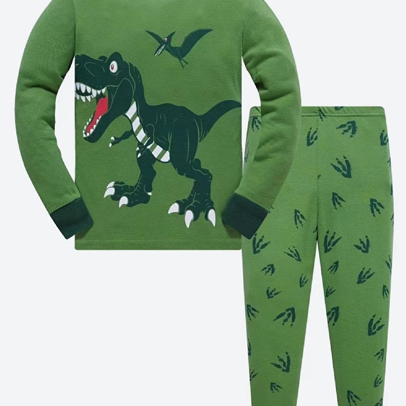 Poikien 2kpl Pyjama Sarjakuva Dinosaur Jurassic Park Pitkähihainen Puuvillapuku