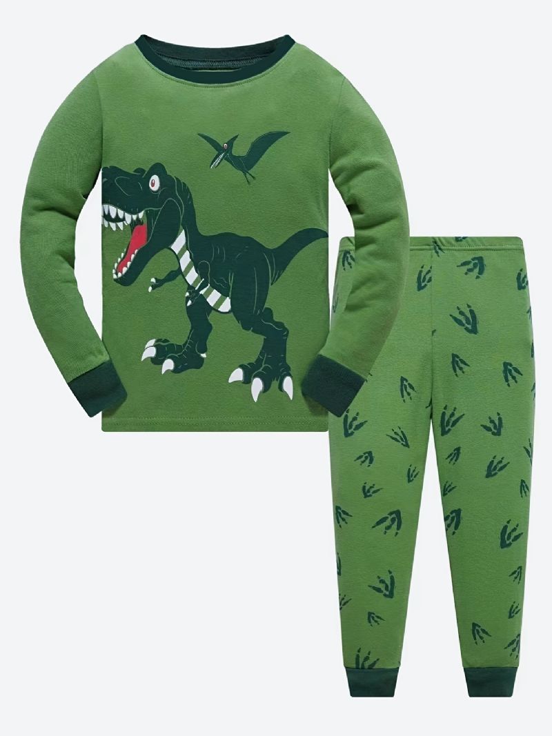 Poikien 2kpl Pyjama Sarjakuva Dinosaur Jurassic Park Pitkähihainen Puuvillapuku