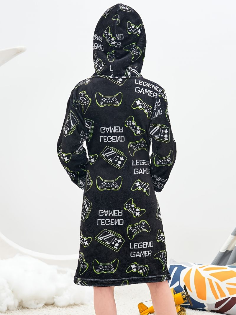 Poikien Fleece Pörröinen Lämpöhupullinen Kylpytakki Rento Flanellineuletakkikaulus Pyjama Talveksi Mustaksi