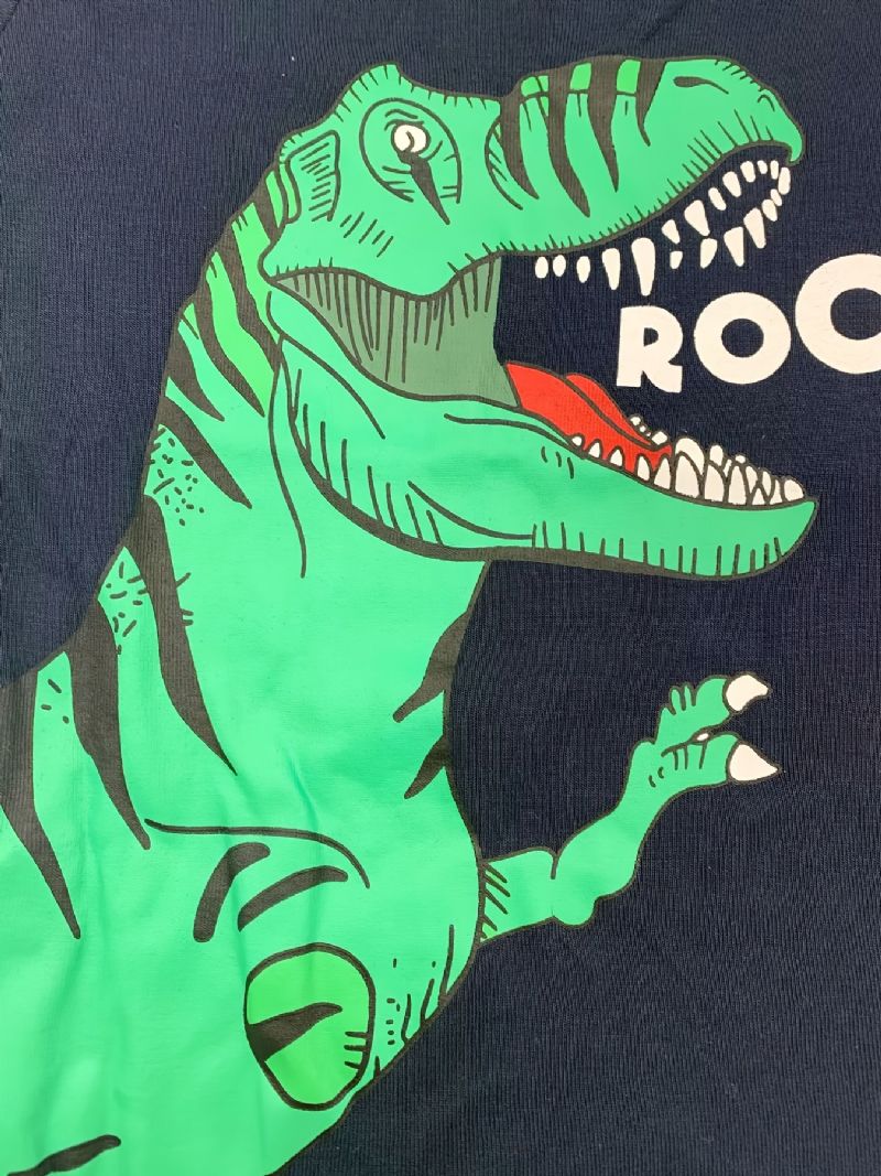 Poikien Lounge Wear Homewear Pitkähihainen Toppi Ja Yhteensopivat Housut Joissa On Sarjakuva-dinosauruskuvioinen Pyjamasetti