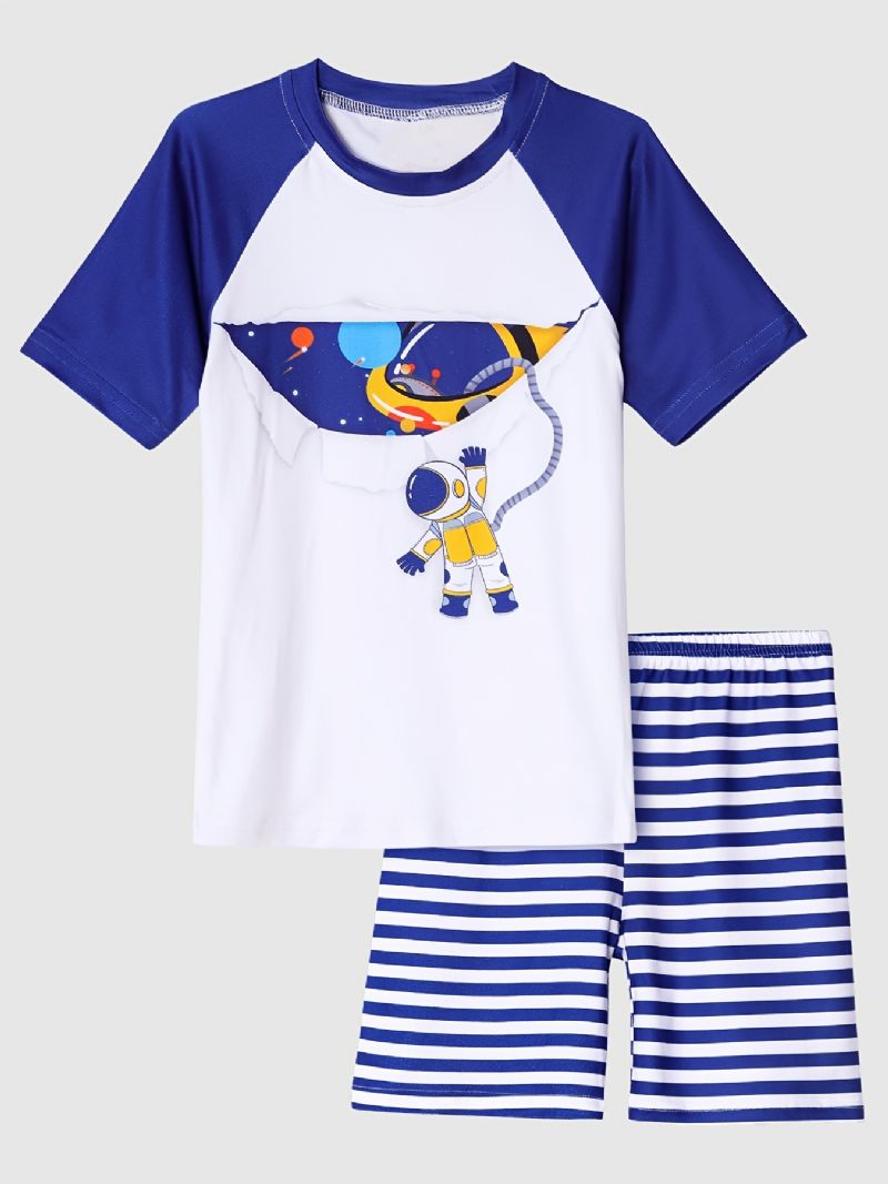 Poikien Pyjamat Perheasut Astronaut Print Pyöreäkaula-aukoinen Lyhythihainen T-paita Ja Shortsitsetti Lasten Vaatteet