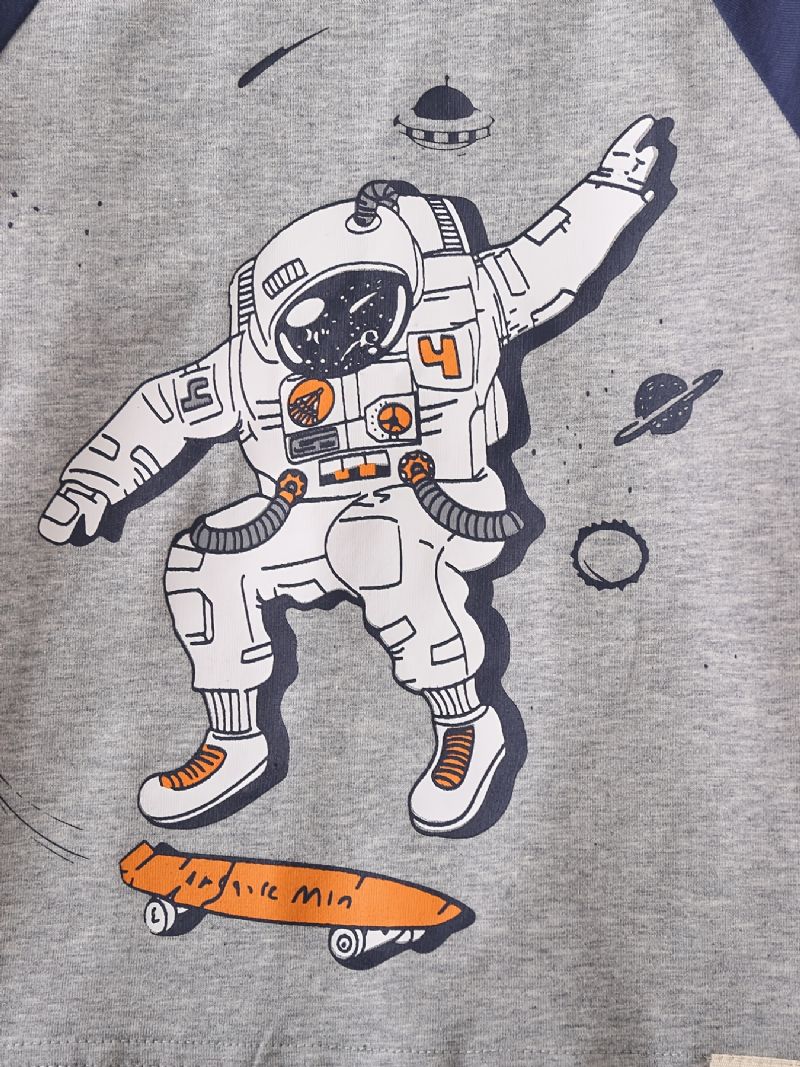 Poikien Pyjamat Perheasut Astronaut Print Pyöreäpääntie Pitkähihainen Toppi & Housutsetti Lasten Vaatteet