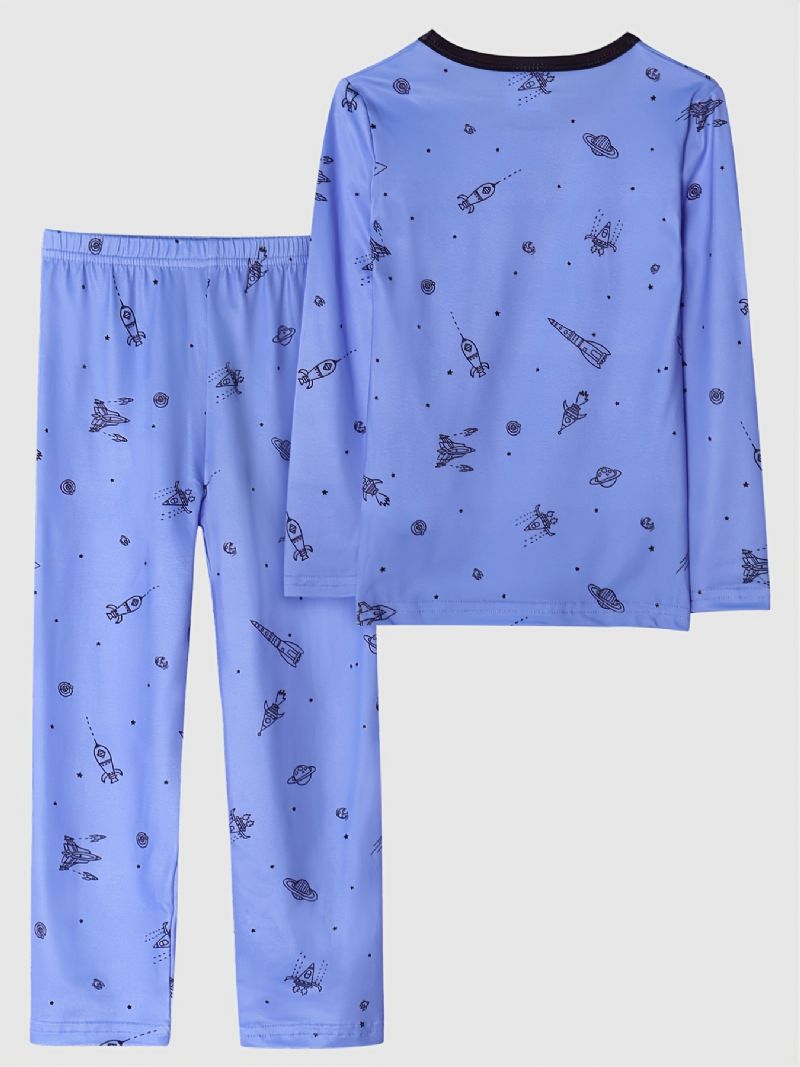 Poikien Sininen Lentokoneen Rakettikuvioinen Pyjamasetti