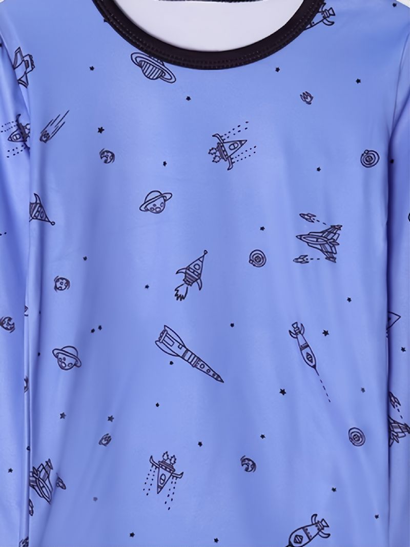 Poikien Sininen Lentokoneen Rakettikuvioinen Pyjamasetti