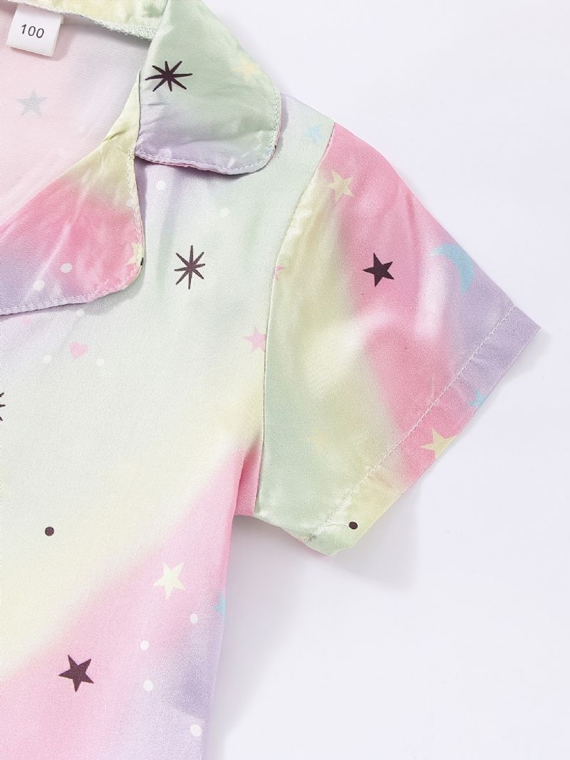 Poikien Tyttöjen Rento Puuvillainen Pyjamasetti Rainbow Star Printillä Kotiin