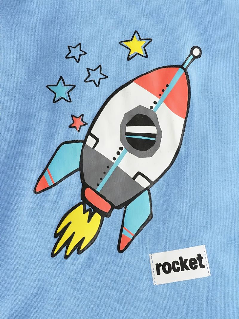 Pojan Pyöreäkaula-sarjakuva-rakettikuvioiset Pyjamasetit