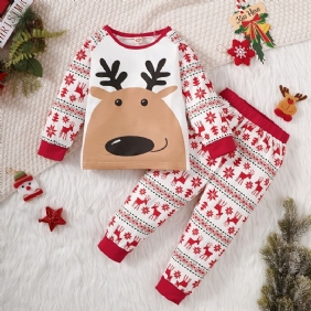 Pojat Tytöt Poroprintti Pitkähihainen Toppi + Print Pants Pyjamasetti Lasten Vaatteet Jouluksi
