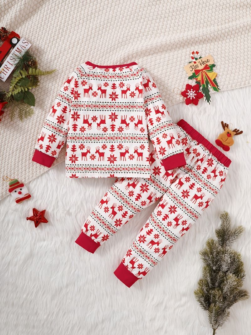 Pojat Tytöt Poroprintti Pitkähihainen Toppi + Print Pants Pyjamasetti Lasten Vaatteet Jouluksi