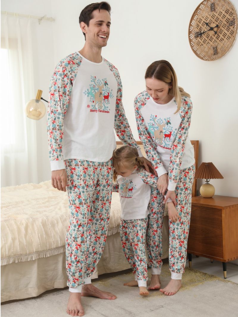 Pojat Tytöt Snowflake Elk Hyvää Joulua Crewneck Family Pyjama