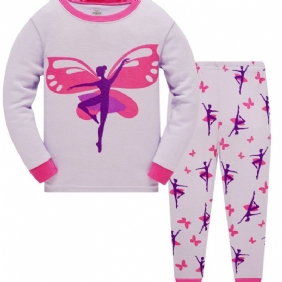 Popshion 2 Kpl Tyttöjen Butterfly Dancer Sarjakuva Kontrastivärinen Toppi & Pyjama Housut Setti