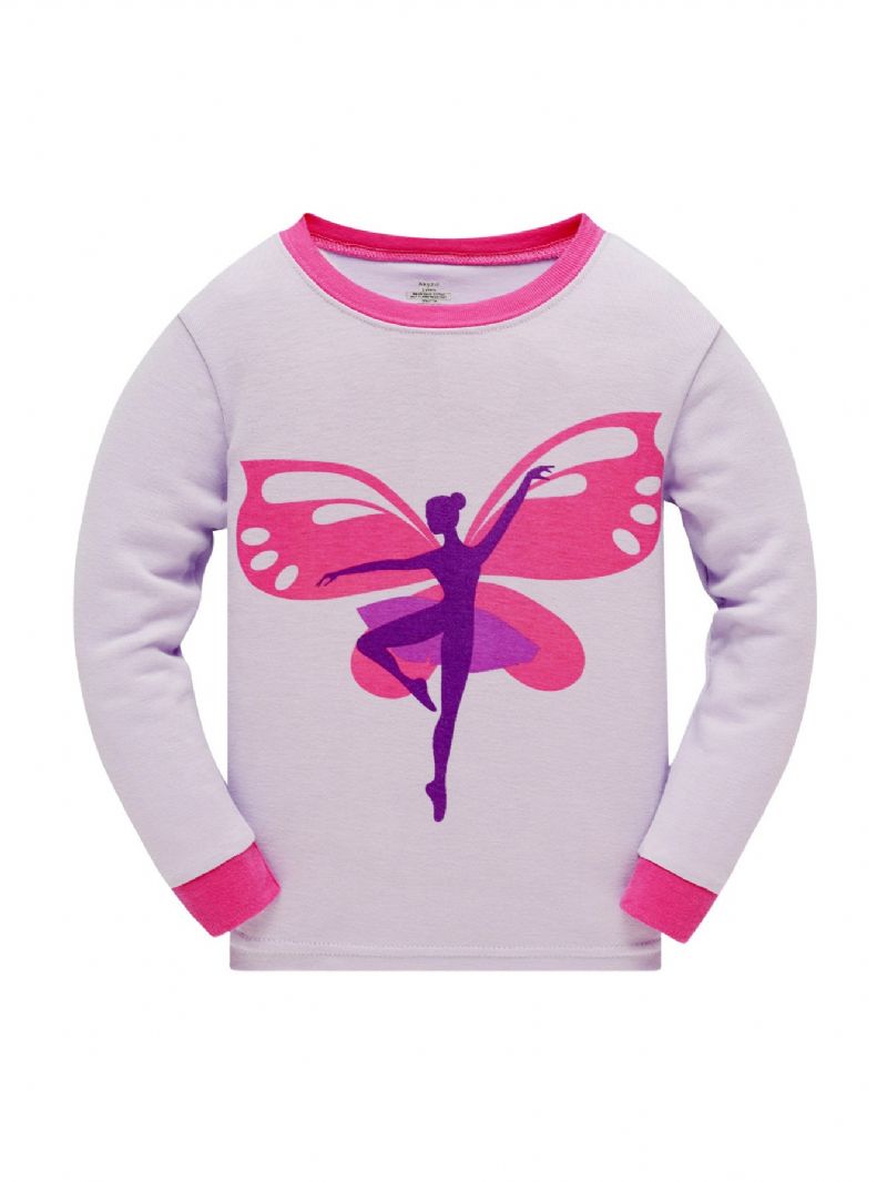 Popshion 2 Kpl Tyttöjen Butterfly Dancer Sarjakuva Kontrastivärinen Toppi & Pyjama Housut Setti