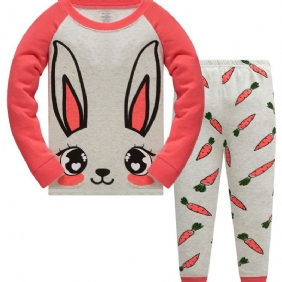 Popshion 2 Kpl Tyttöjen Kani Sarjakuva Väri Block Top & Retiisikuvioinen Pyjama Housusetti