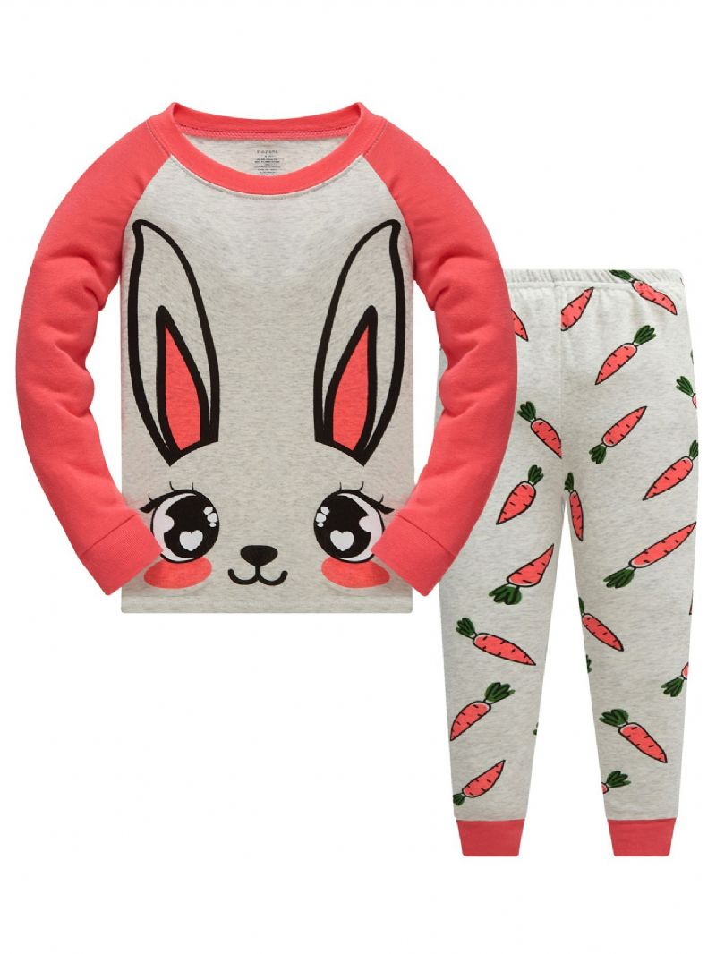Popshion 2 Kpl Tyttöjen Kani Sarjakuva Väri Block Top & Retiisikuvioinen Pyjama Housusetti