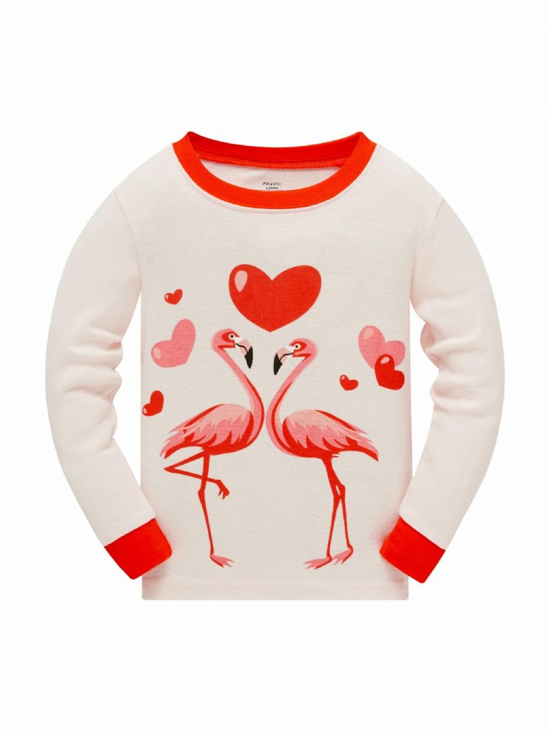 Popshion 2 Kpl Tyttöjen Söpö Flamingo Sarjakuva Eläintoppi & Kontrastikoristeinen Pyjamahoususarja