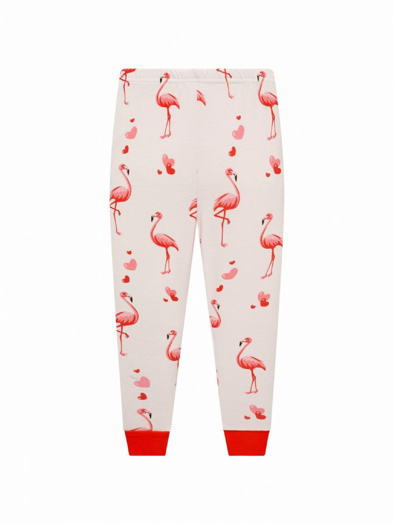 Popshion 2 Kpl Tyttöjen Söpö Flamingo Sarjakuva Eläintoppi & Kontrastikoristeinen Pyjamahoususarja