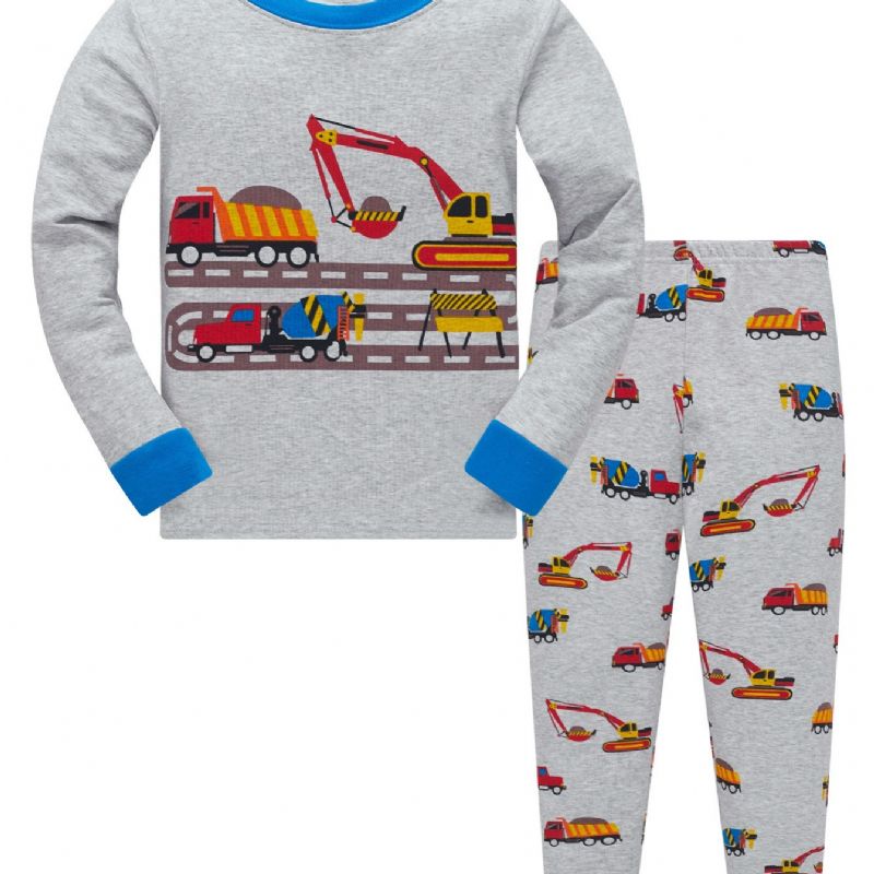 Popshion 2kpl Poikien Excavator Print Cartoon Car Pyjamasetit